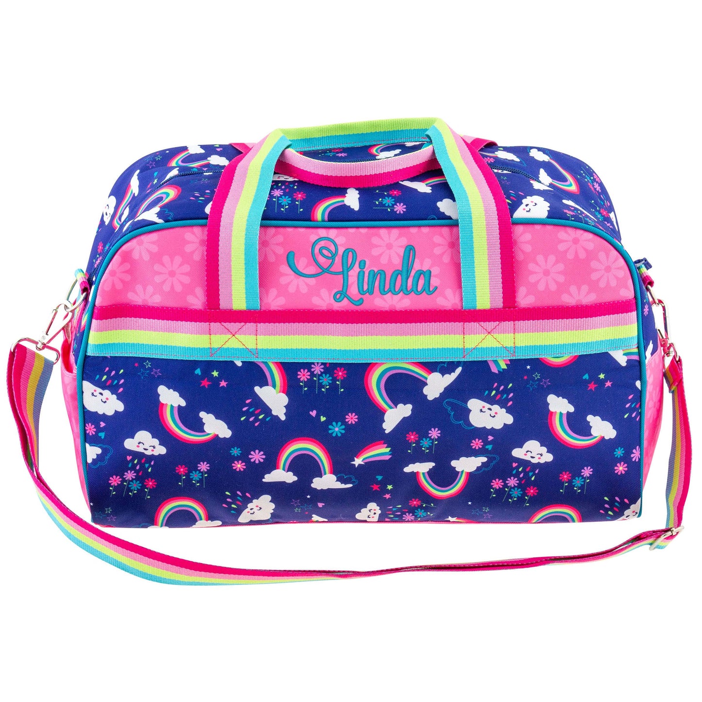 Personalized Rainbow kids duffle bag by Stephen Joseph, front view