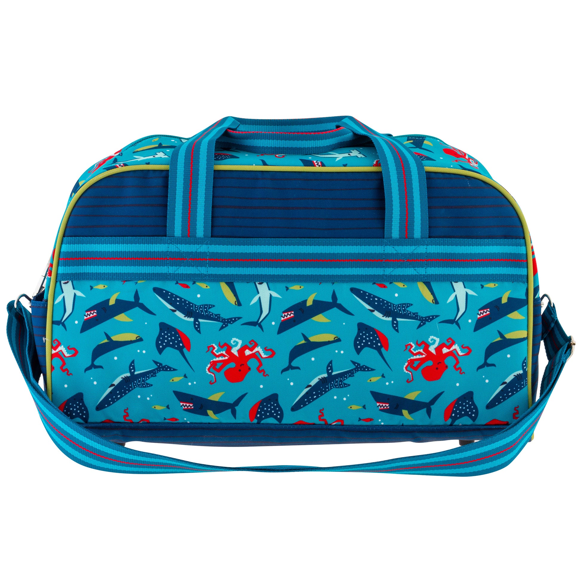 Personalized Sharks kids duffle bag by Stephen Joseph - front view