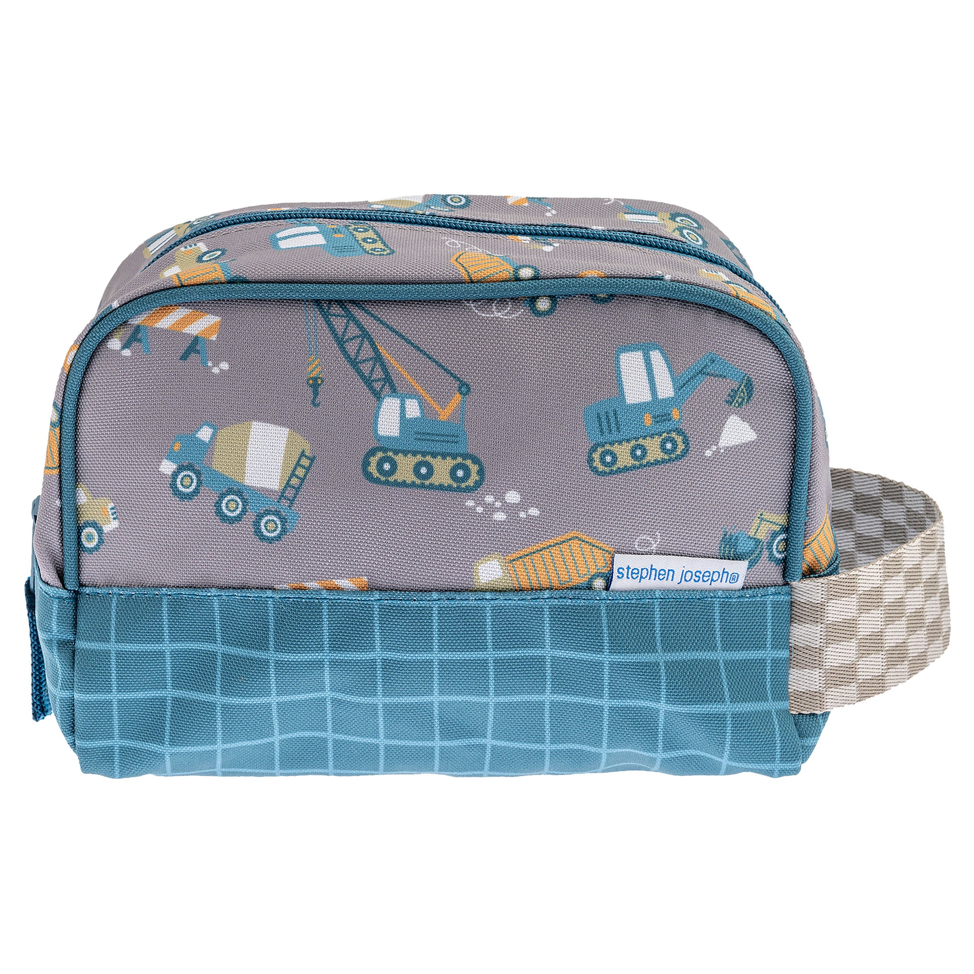 Personalized Construction kids toiletry bag by Stephen Joseph - front view