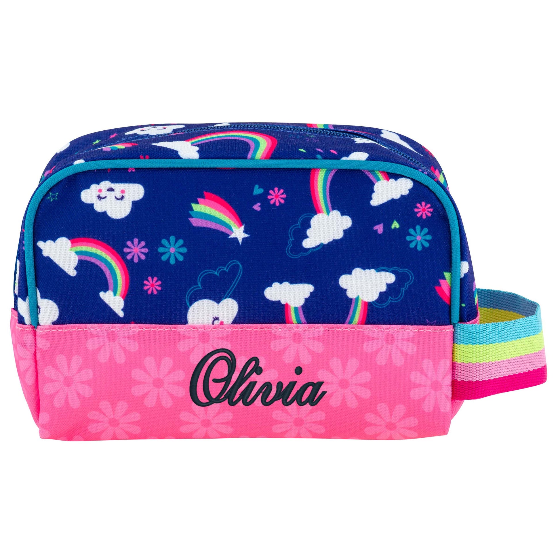 Personalized Rainbow kids toiletry bag by Stephen Joseph, front view