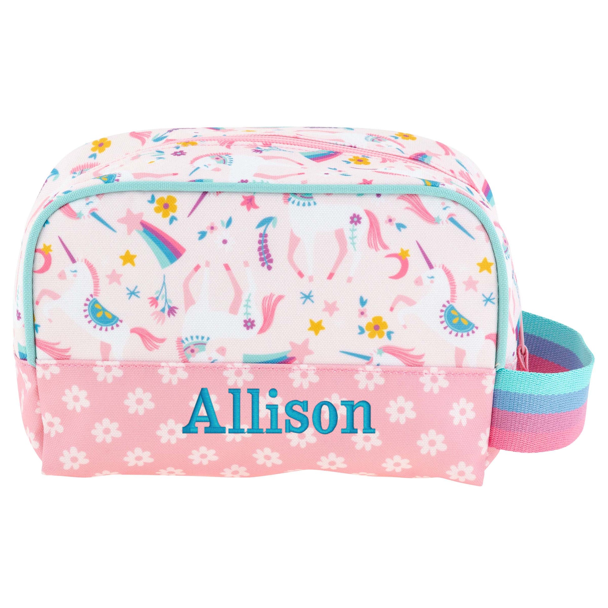 Personalized Unicorn kids toiletry bag by Stephen Joseph, front view