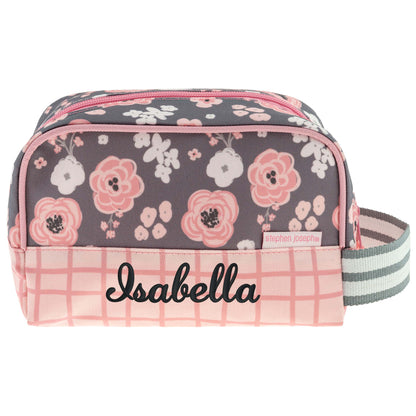 Personalized Charcoal Flower kids toiletry bag by Stephen Joseph, front view