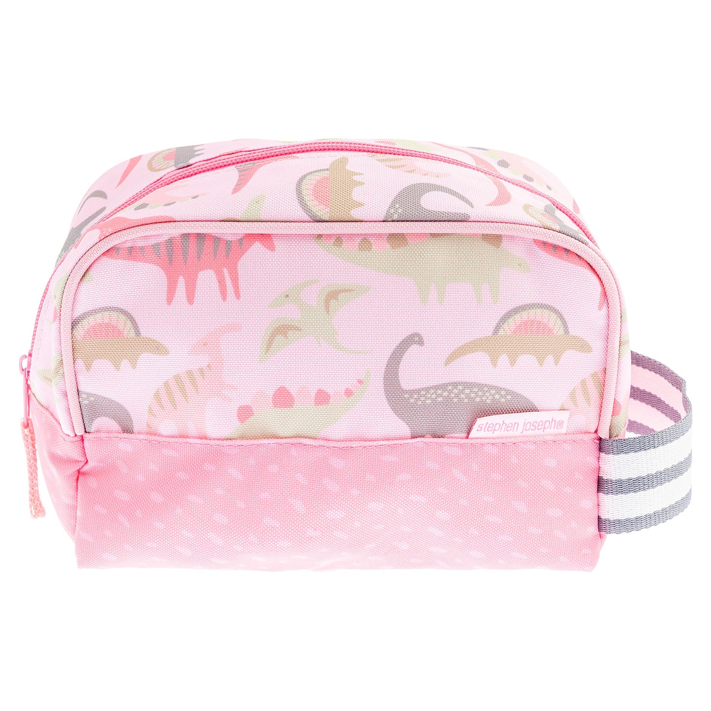 Personalized Pink Dinosaur kids toiletry bag by Stephen Joseph, front view