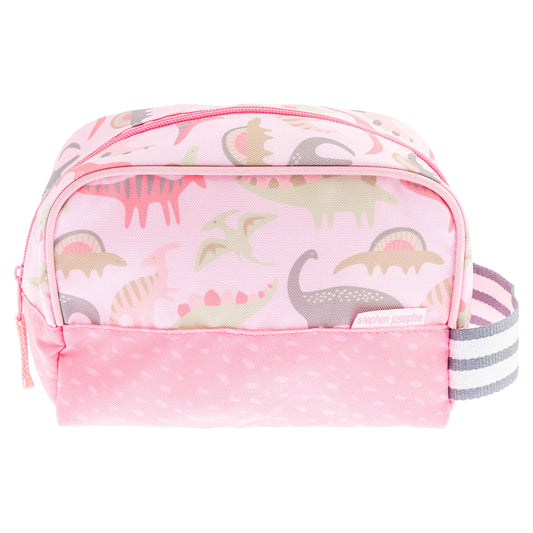 Personalized Pink Dinosaur kids toiletry bag by Stephen Joseph, front view