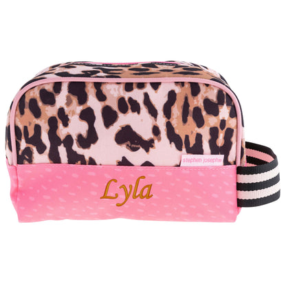 Personalized Leopard kids toiletry bag by Stephen Joseph, front view