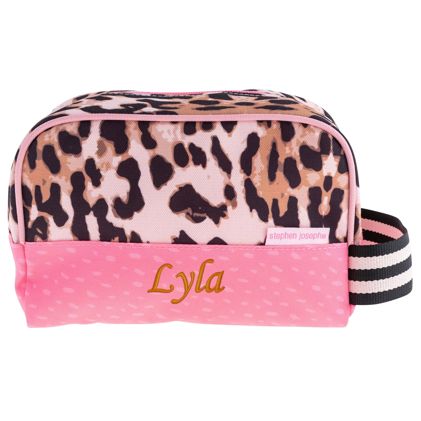Personalized Leopard kids toiletry bag by Stephen Joseph, front view