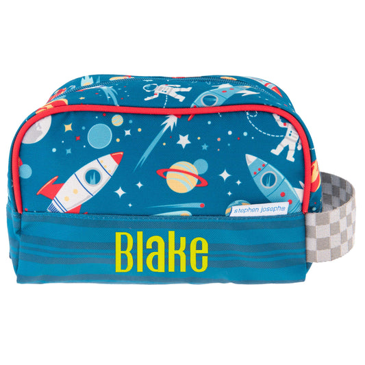Personalized Space kids toiletry bag by Stephen Joseph, front view