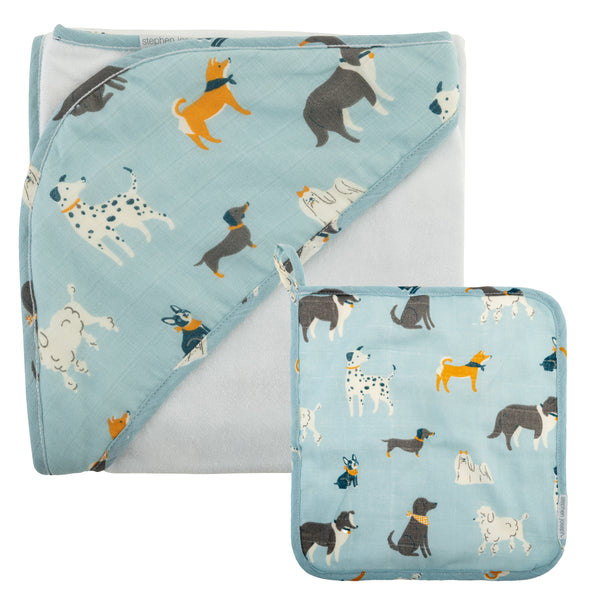 Stephen Joseph Muslin Hooded Towel & Washcloth Set, Dogs