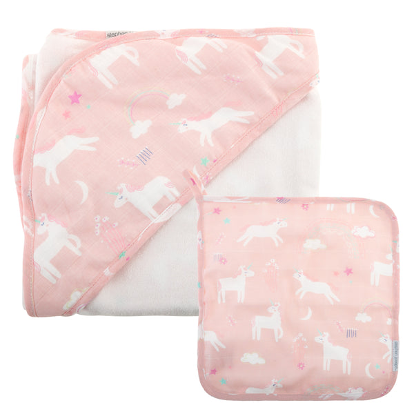 Stepen Joseph Muslin Hooded Towel & Washcloth Set, Unicorn