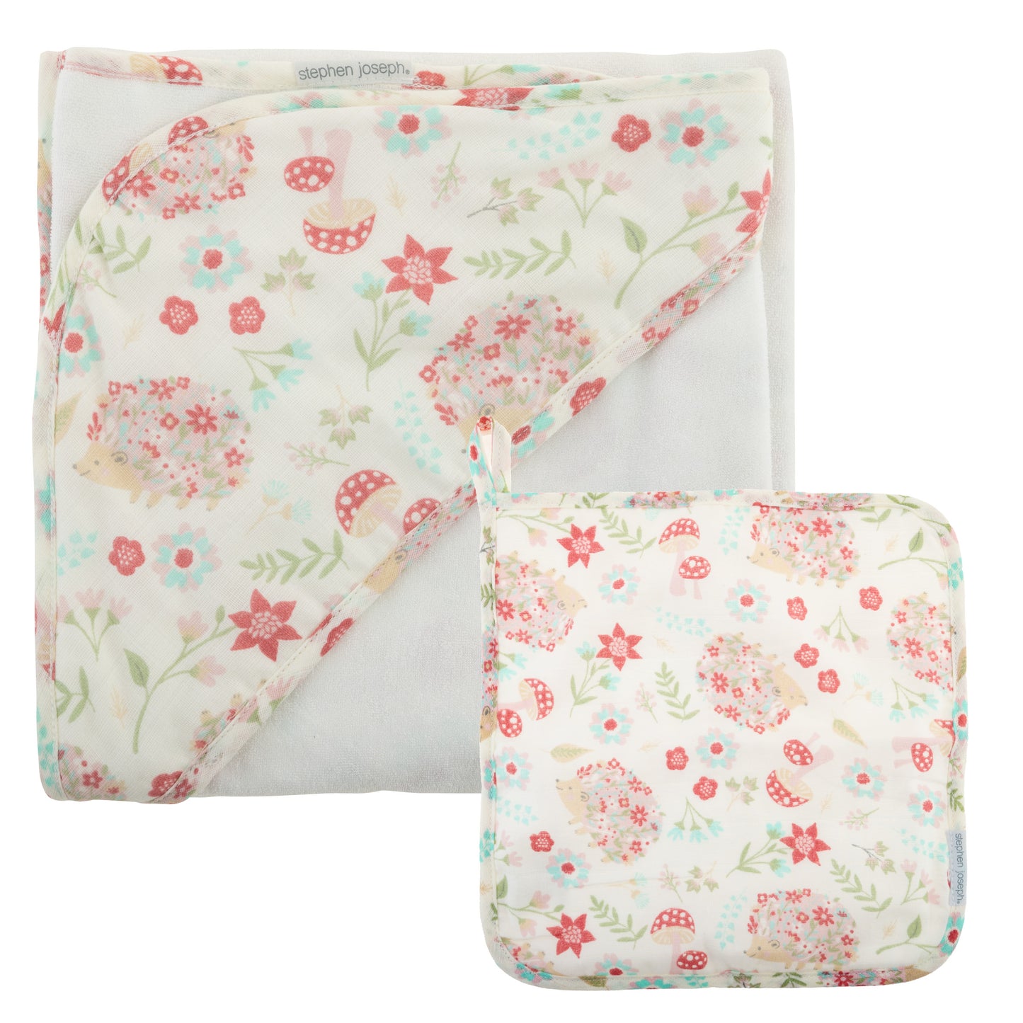 Hedgehog Muslin Hooded Towel & Washcloth Set, Bamboo Blend