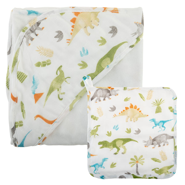 Stephen Joseph Muslin Hooded Towel & Washcloth Set, Dinosaur