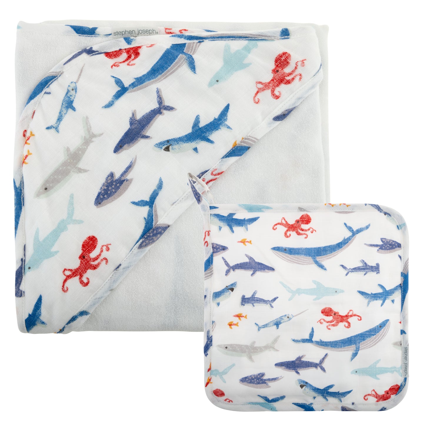 Shark Muslin Hooded Towel & Washcloth Set, Bamboo Blend
