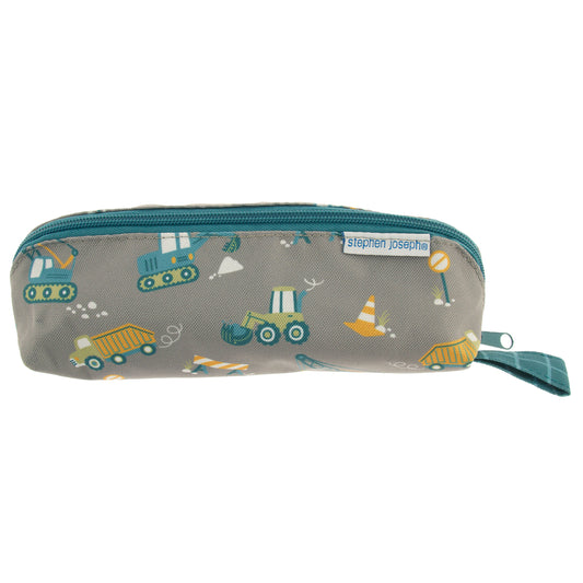 Construction pencil pouch, all over print design front view