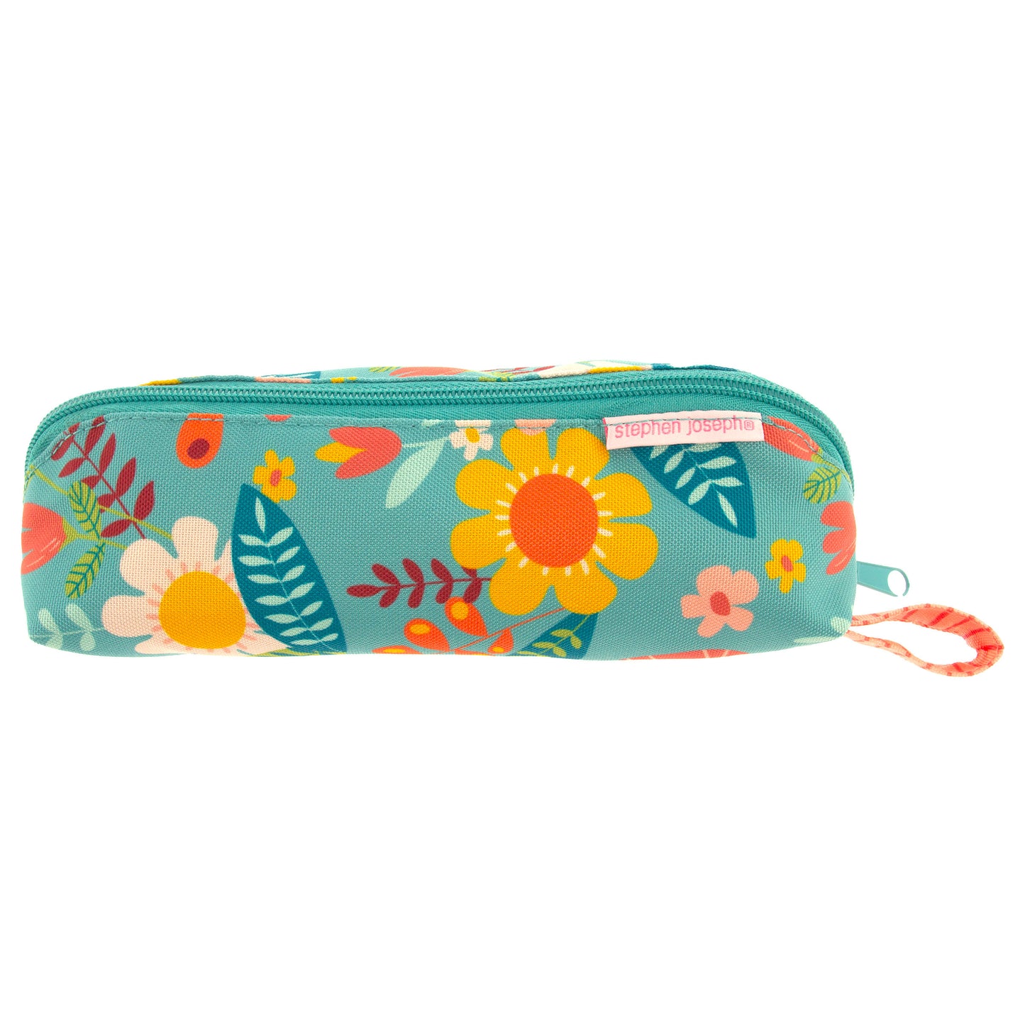 Turquoise Floral pencil pouch, all over print design front view