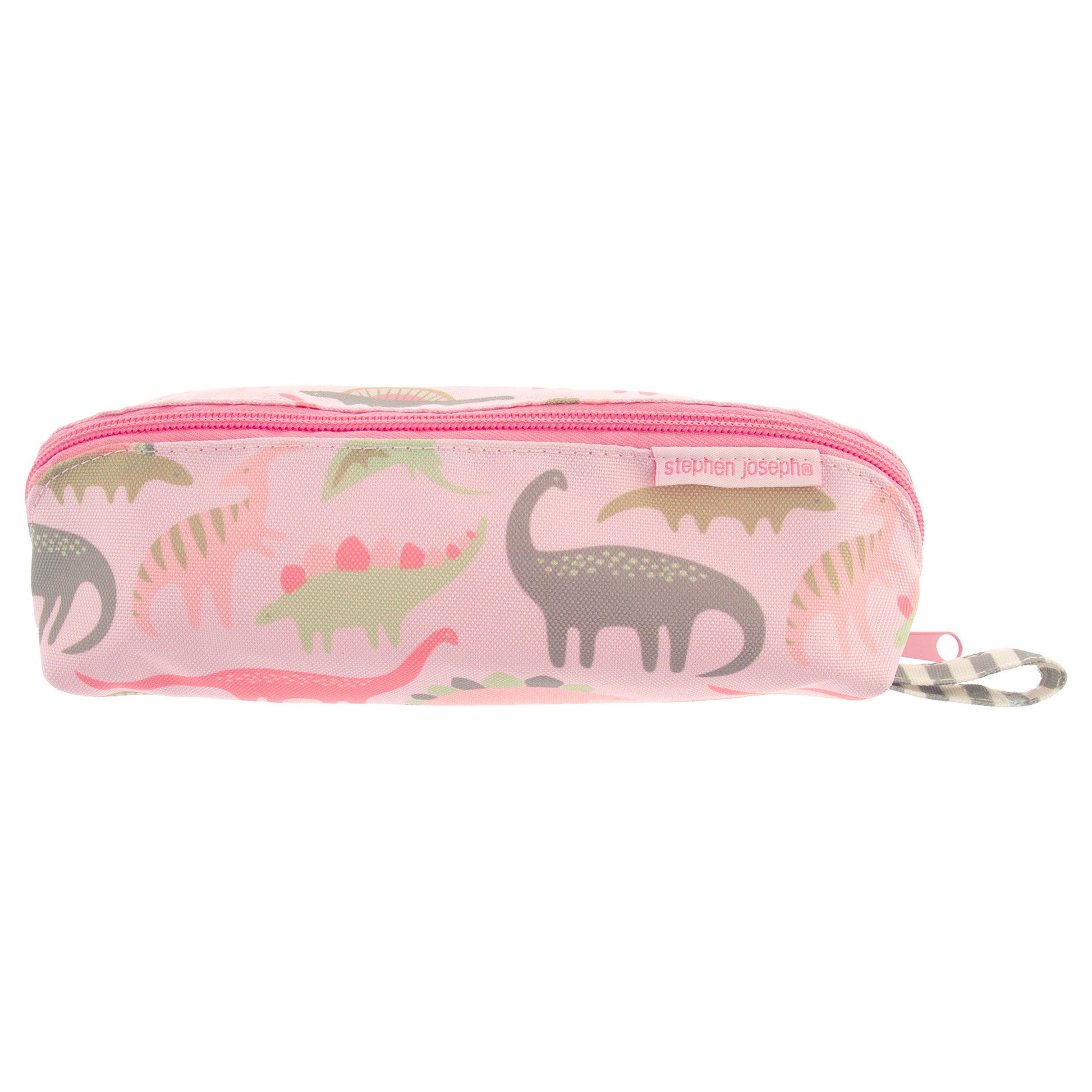 Pink Dinosaur pencil pouch, all over print design front view