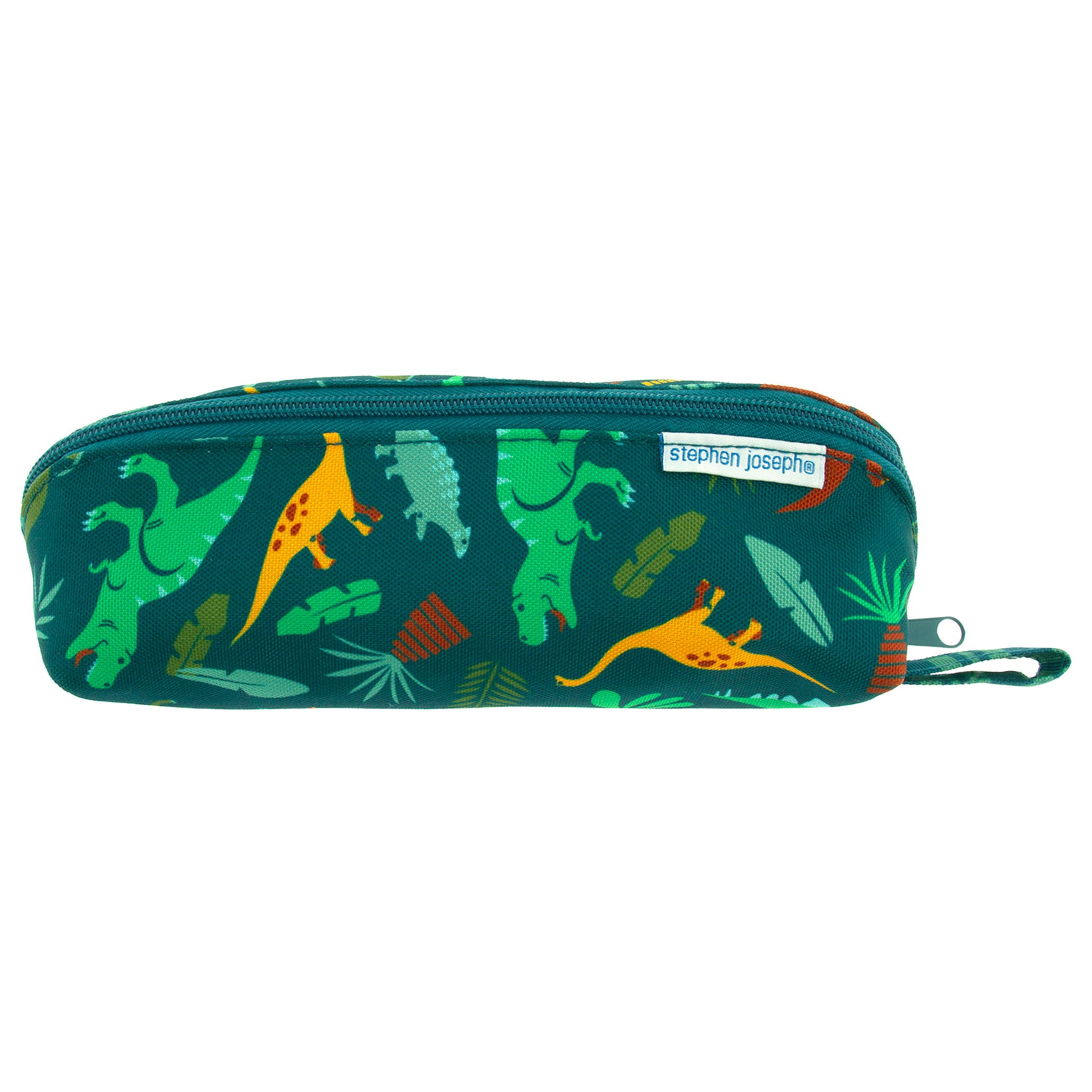 Green Dinosaur pencil pouch, all over print design front view