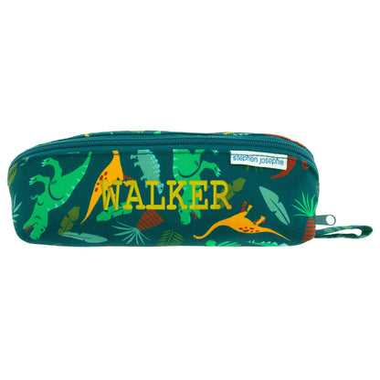 Personalized Stephen Joseph Dinosaur Backpack, Lunchbox & Pencil Pouch Set – pencil pouch, shown with embroidered name