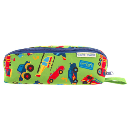 Transportation pencil pouch, all over print design front view