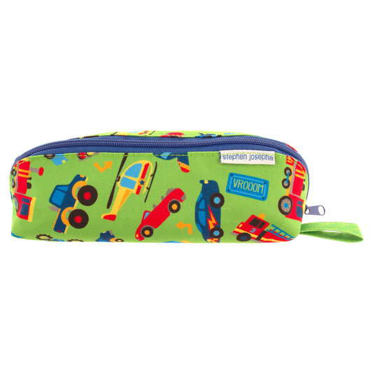 Transportation pencil pouch, all over print design front view