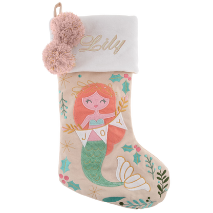 Personalized Mermaid holiday stocking by Stephen Joseph, Mermaid stocking detail