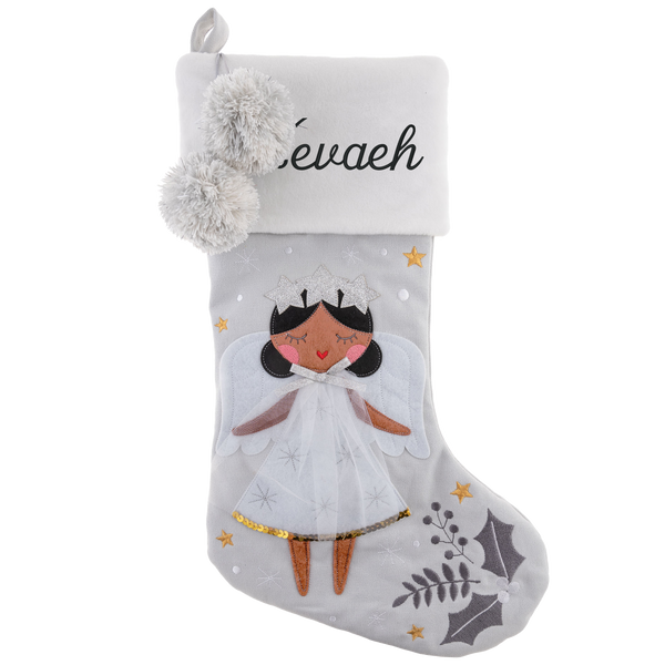 Stephen Joseph Embroidered Holiday Stocking, Black Hair Angel