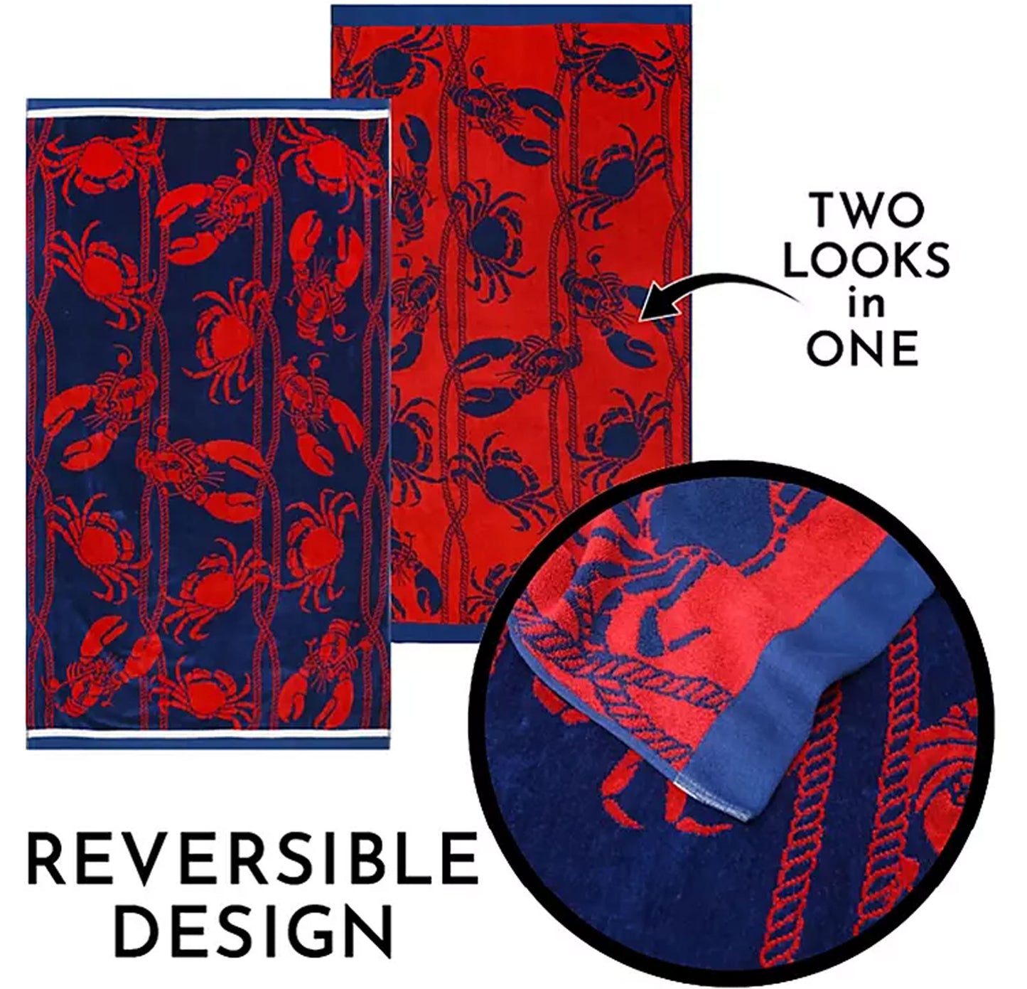 Personalized 40 x 72 in. Crab & Lobsters Beach Towel, alternate product view 1