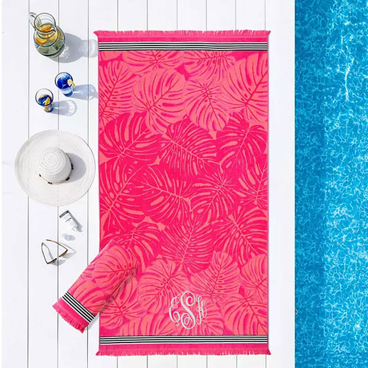 Personalized 40 x 72 in. Pink Palm Fronds Beach Towel, product view