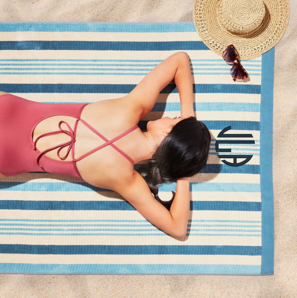 Embroidered Sand Friendly Striped Beach Towels – Seashore