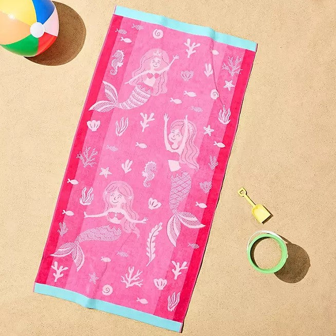Personalized 30 x 60 in. Pink Mermaids Beach Towel, product view