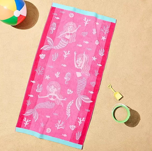 Personalized 30 x 60 in. Pink Mermaids Beach Towel, product view