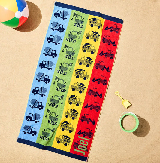 Personalized Construction Kids Beach Towel 30 x 60 in