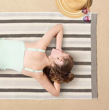 Personalized grey striped Seashore kids beach towel 30 x 60 inches detail view