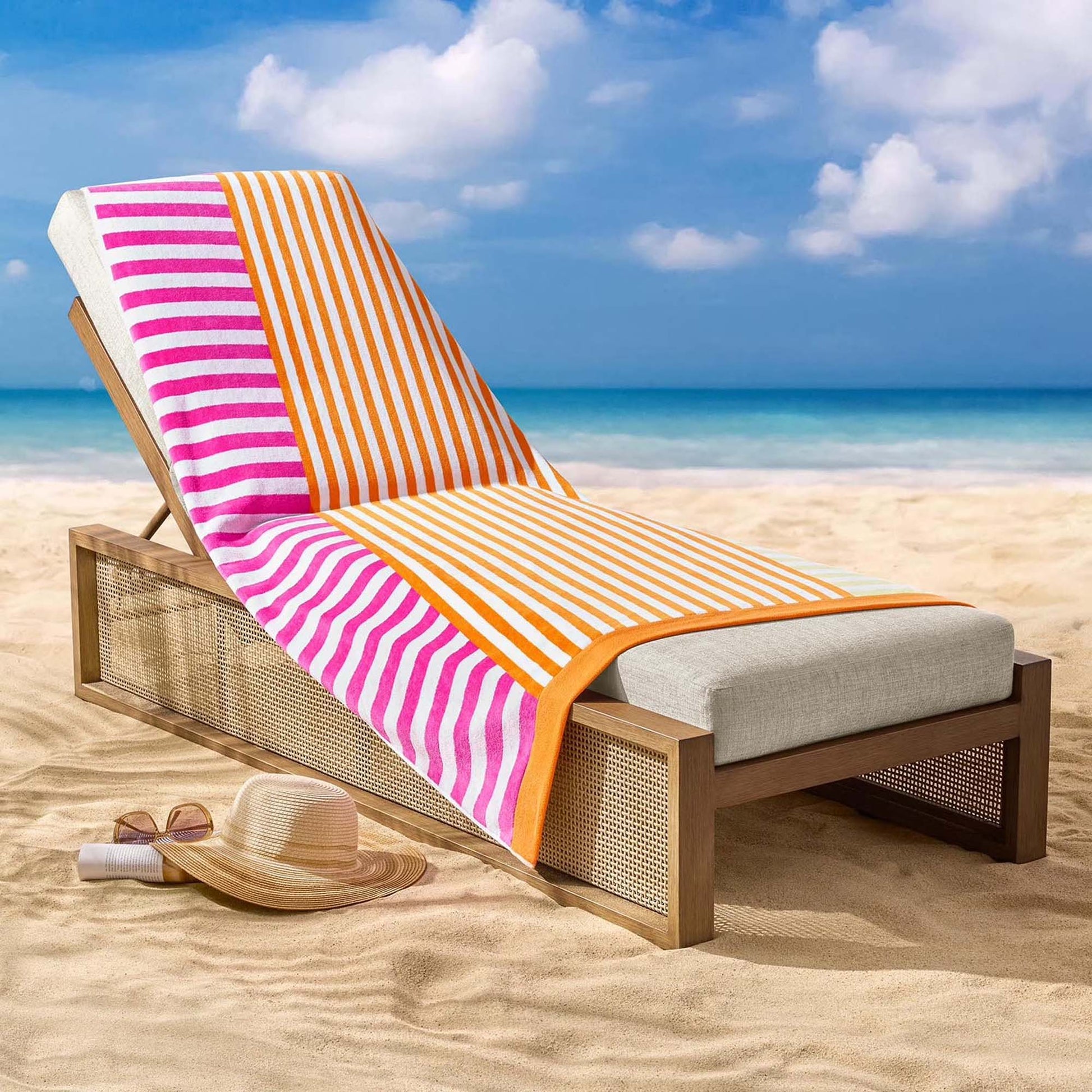 Personalized 40 x 72 in. Stripe Pink-Org Beach Towel, product view