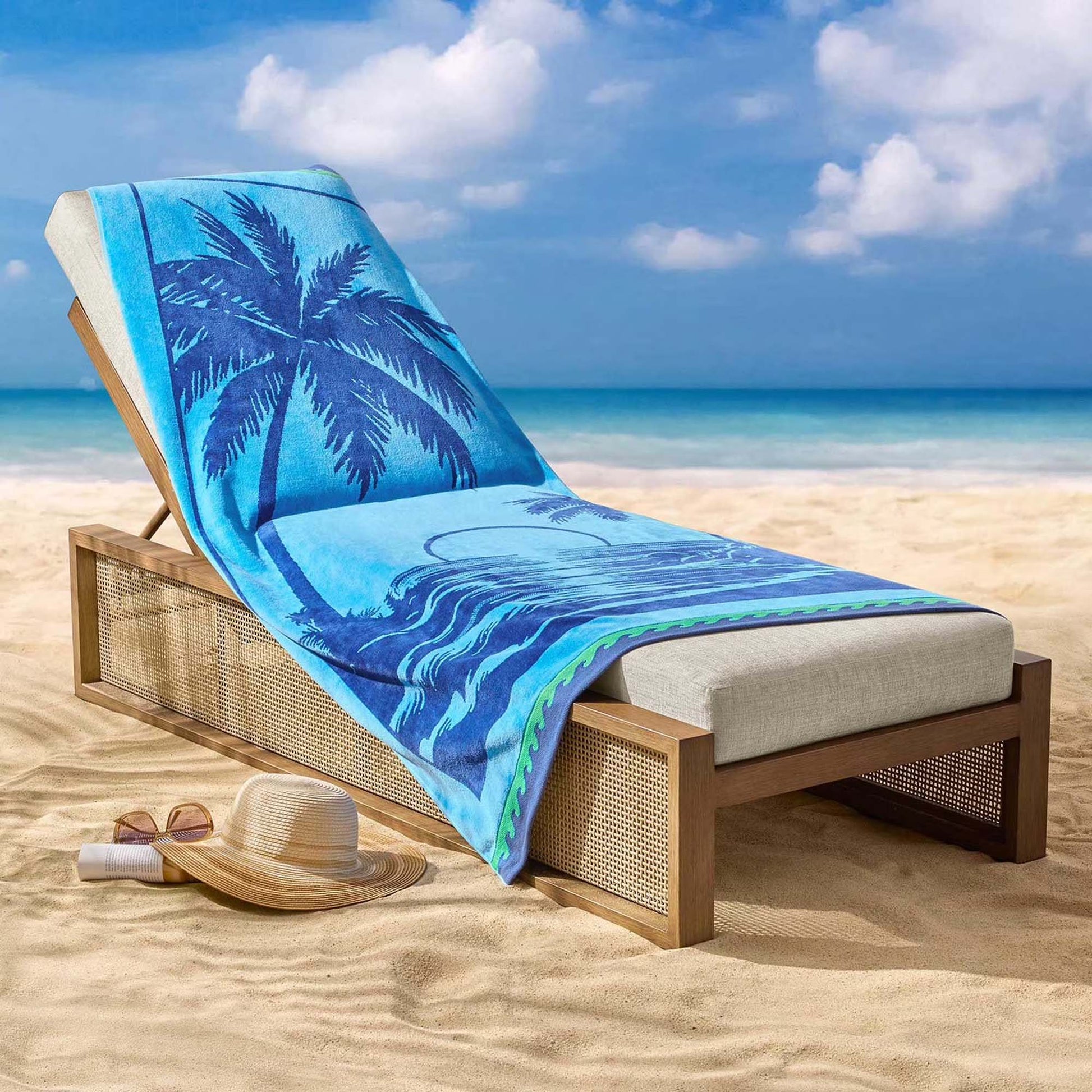 Personalized 40 x 72 in. Blue Palm Trees Beach Towel, product view