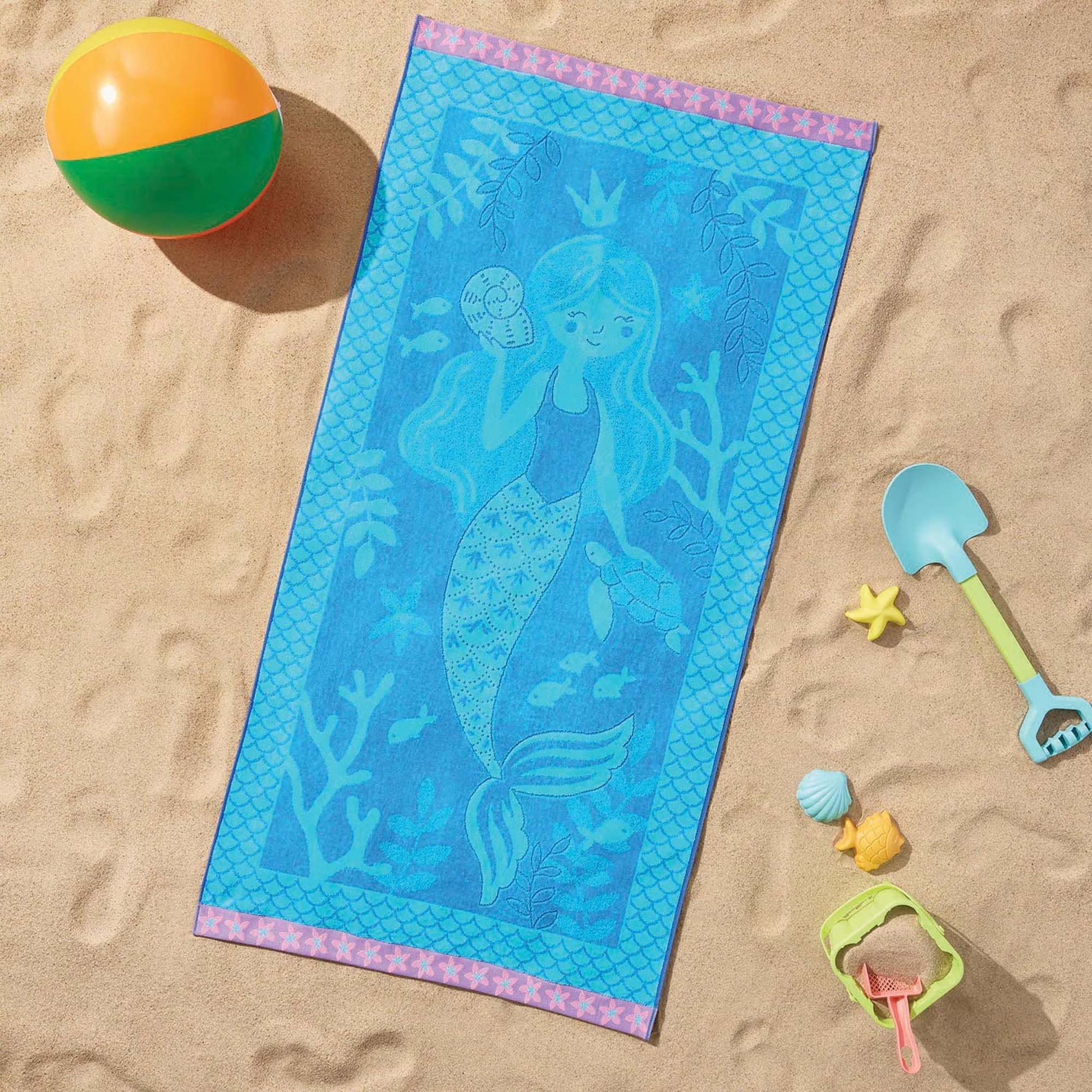 Personalized 30 x 60 in. Blue Mermaid Beach Towel, product view