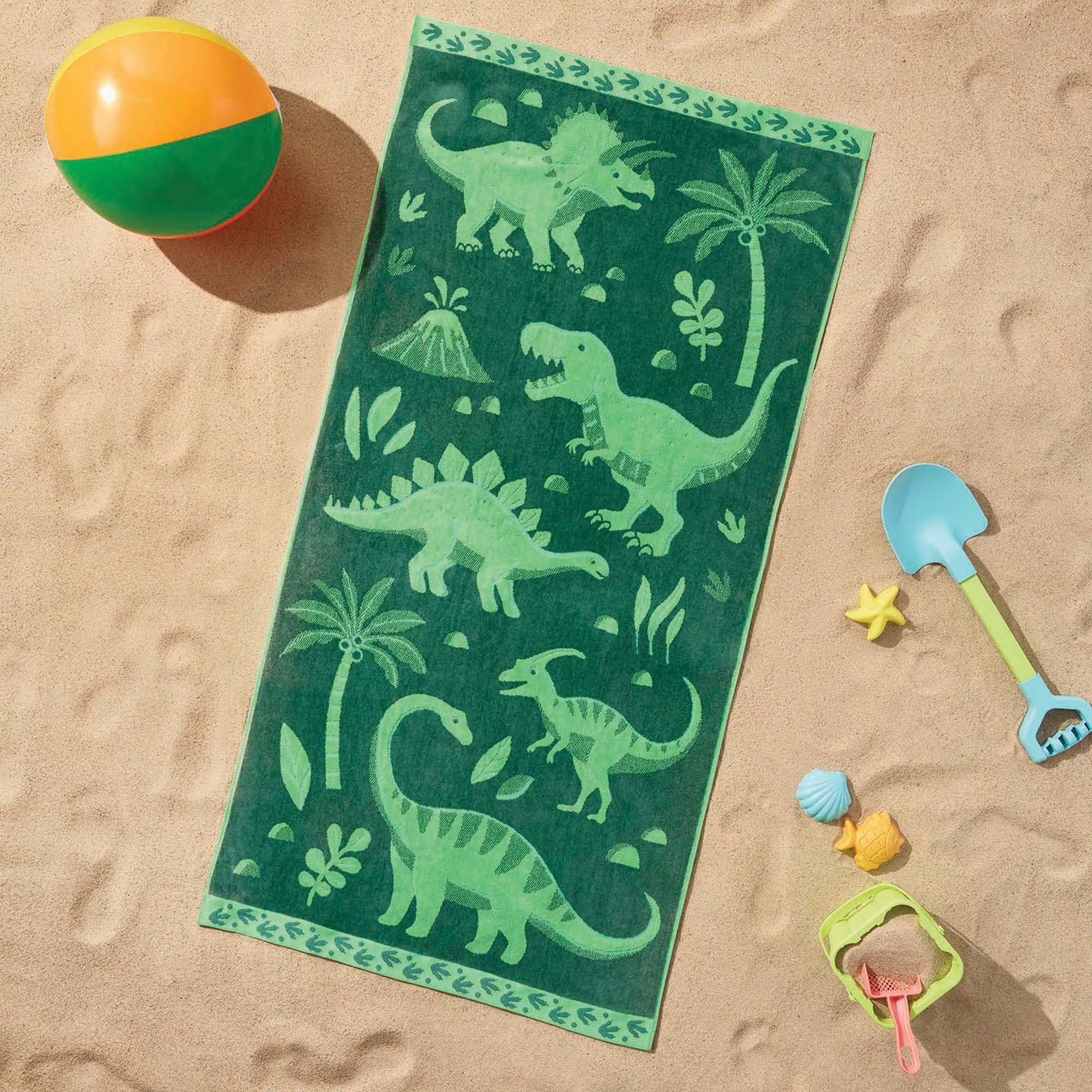 Personalized 30 x 60 in. Green Dinosaurs Beach Towel, product view