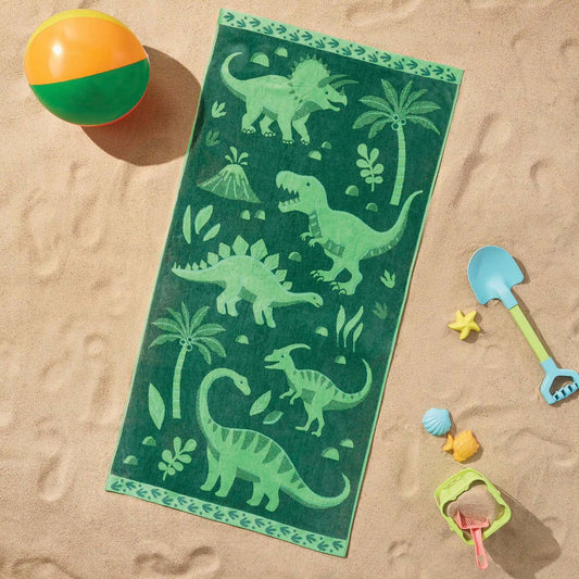 Personalized 30 x 60 in. Green Dinosaurs Beach Towel, product view