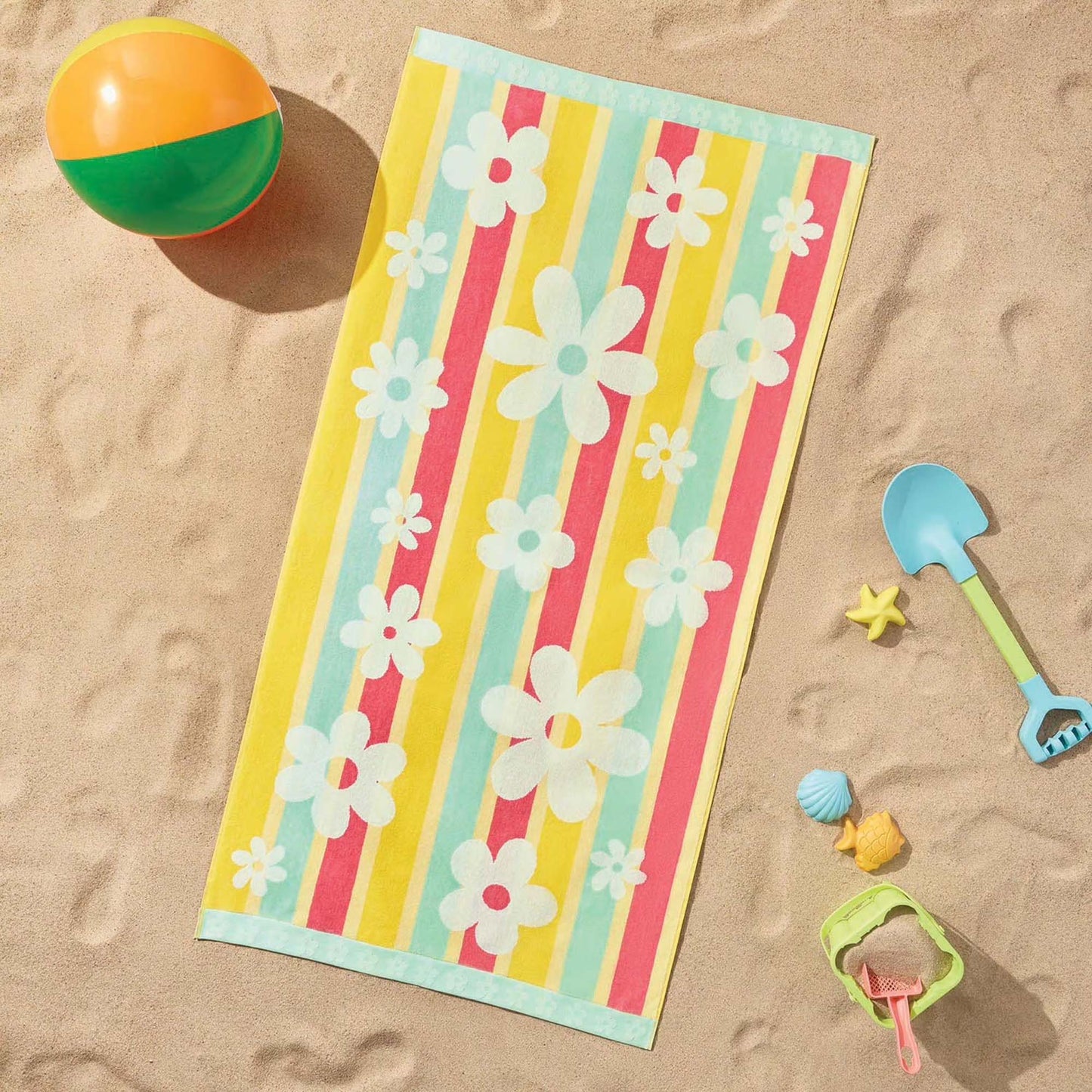 Personalized 30 x 60 in. Daisy Stripes Beach Towel, product view
