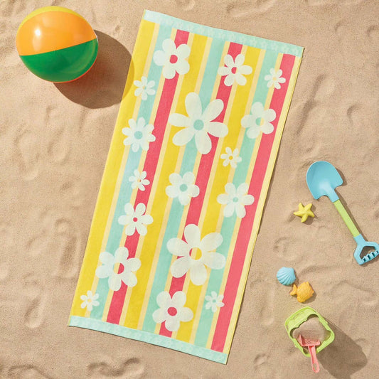 Personalized 30 x 60 in. Daisy Stripes Beach Towel, product view