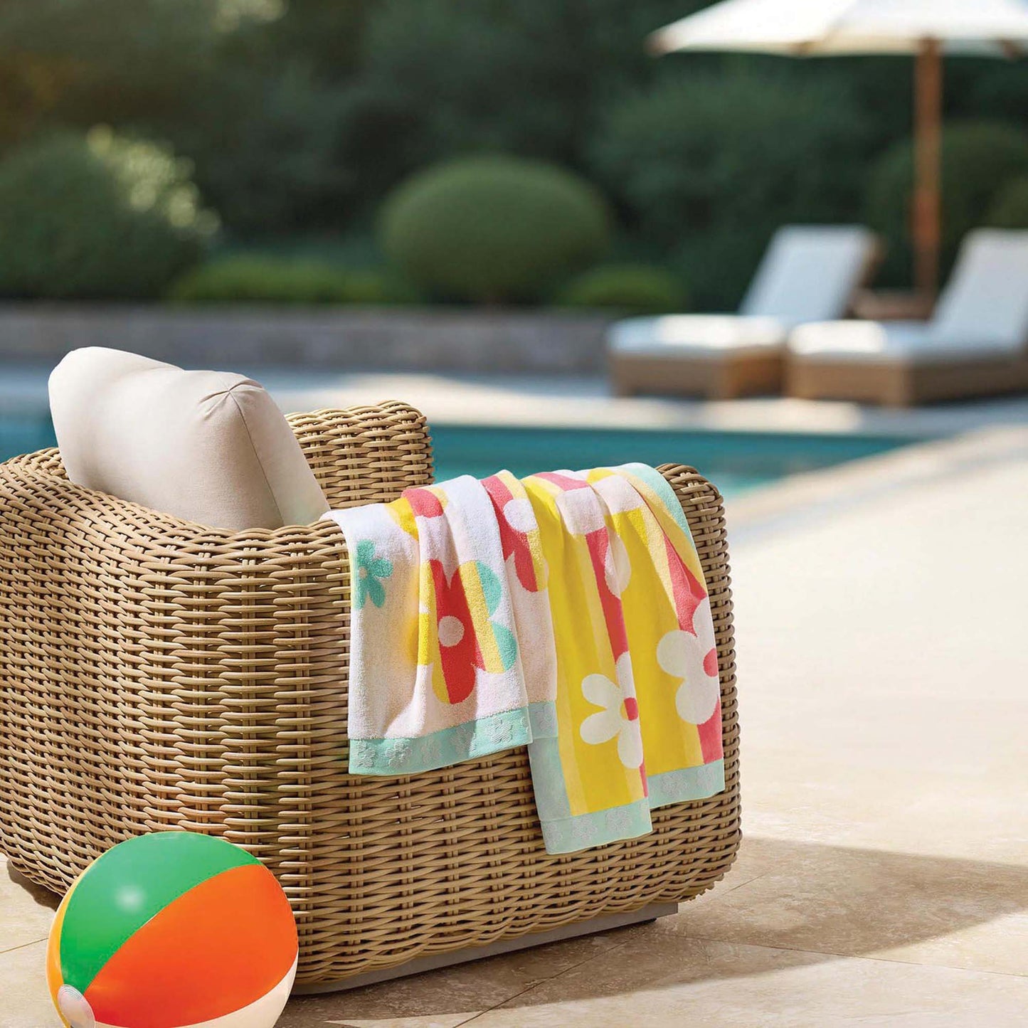 Personalized 30 x 60 in. Daisy Stripes Beach Towel, alternate product view 1