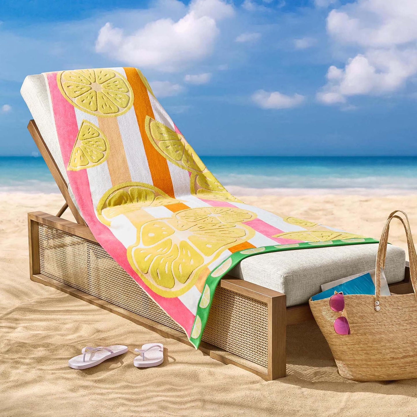 Personalized 40 x 72 in. Lemon Stripe Beach Towel, product view
