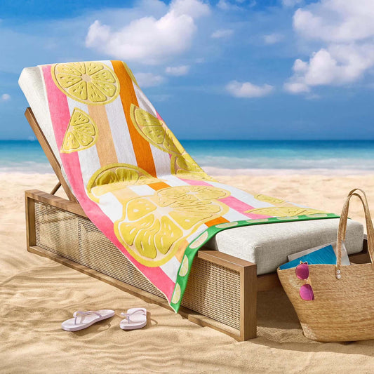 Personalized 40 x 72 in. Lemon Stripe Beach Towel, product view