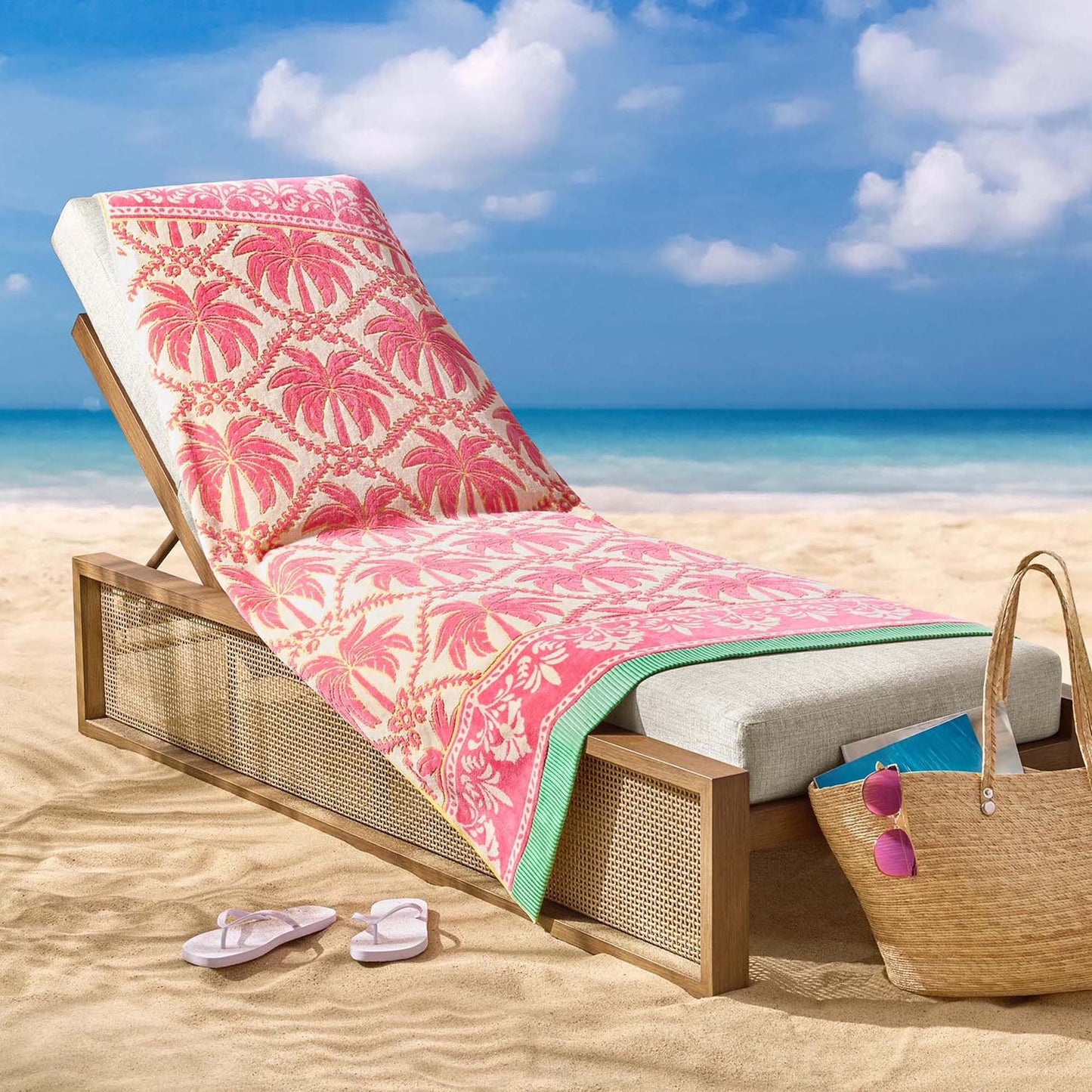 Personalized 40 x 72 in. Pink Palm Trees Beach Towel, product view
