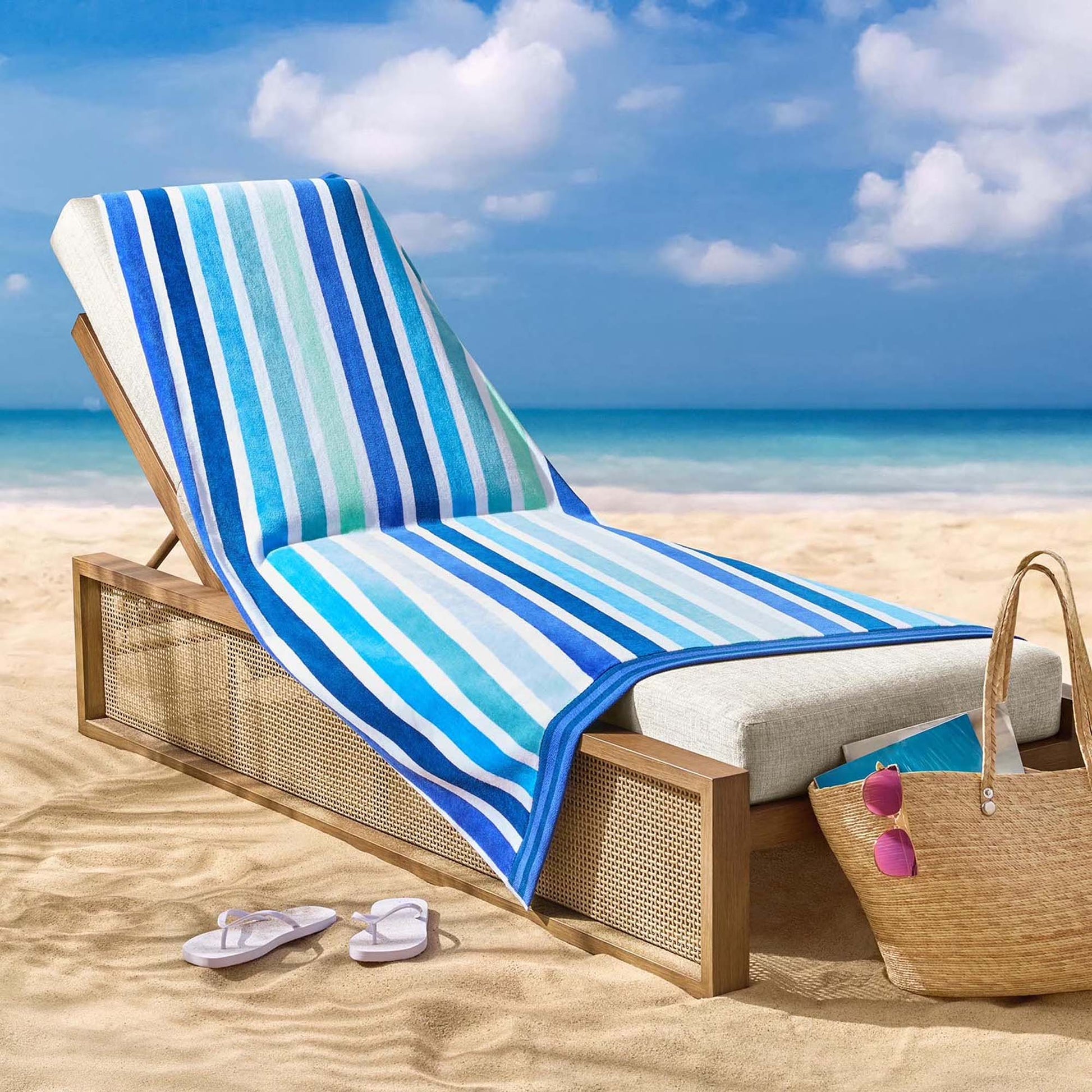 Personalized 40 x 72 in. Cabana Blue Stripes Beach Towel, product view