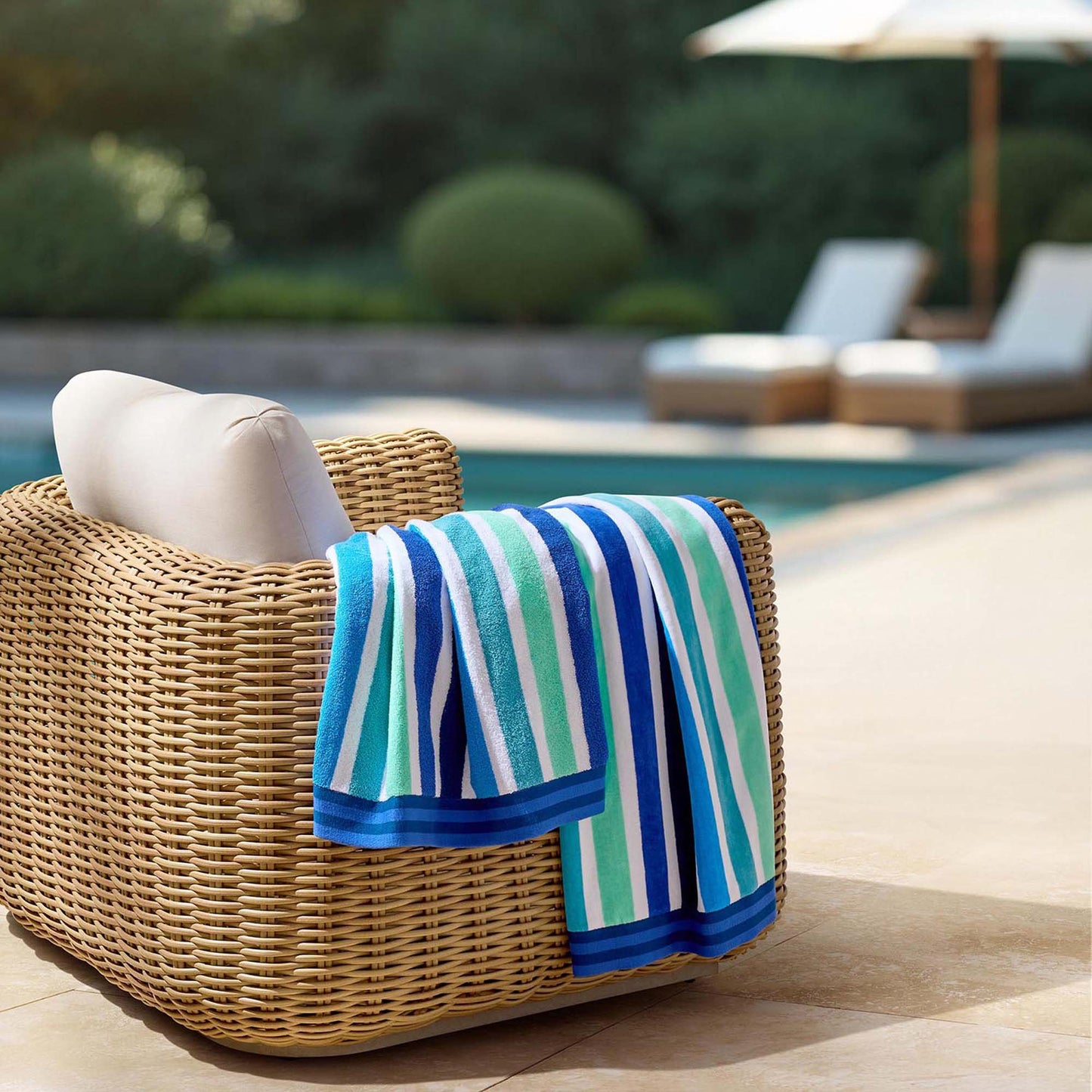 Personalized 40 x 72 in. Cabana Blue Stripes Beach Towel, alternate product view 1