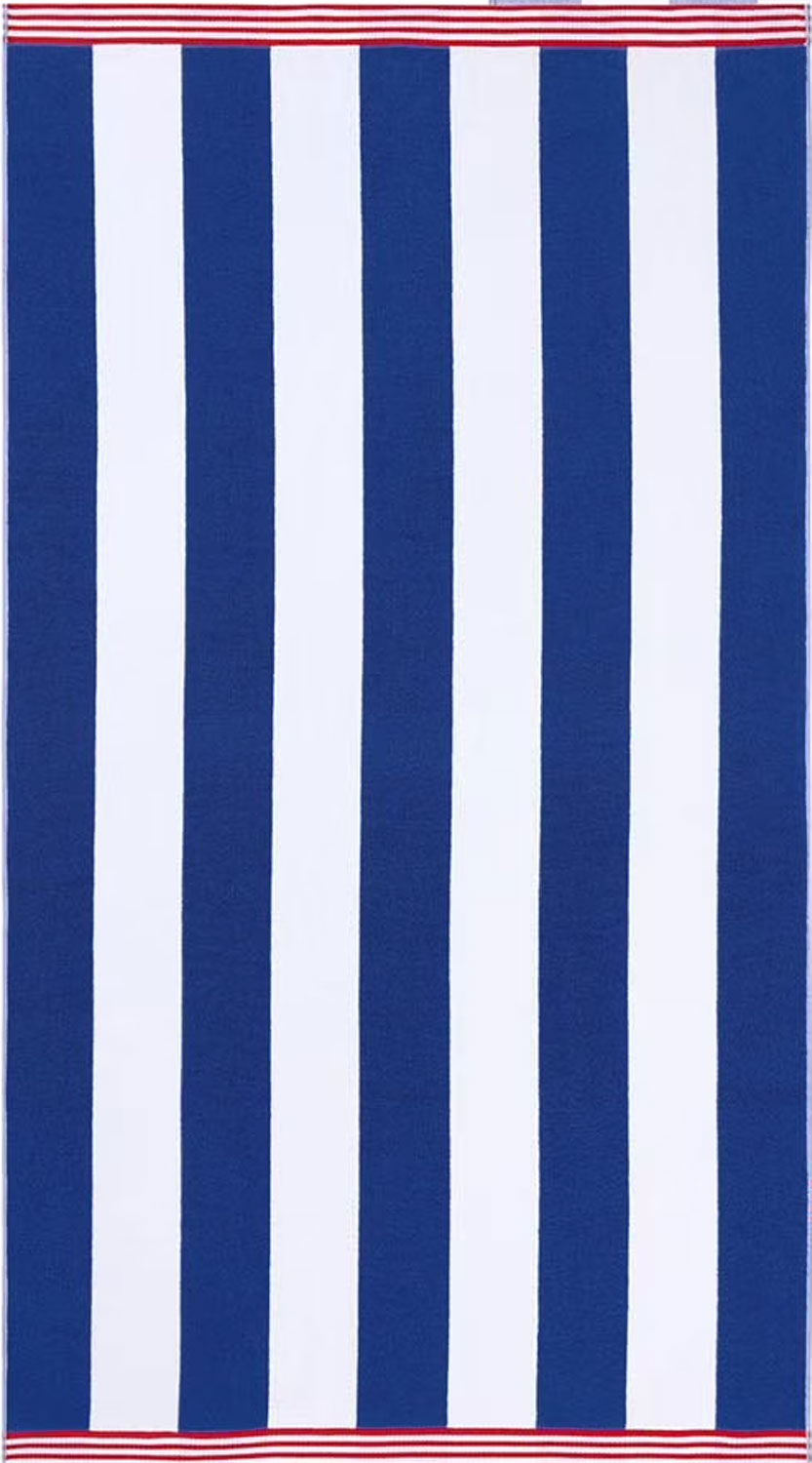 Personalized blue striped oversized beach towel 40 x 72 inches flat view