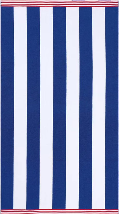 Personalized blue striped oversized beach towel 40 x 72 inches flat view