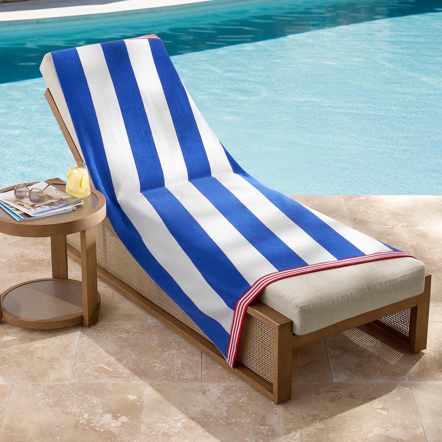 Personalized blue striped oversized beach towel 40 x 72 inches detail view