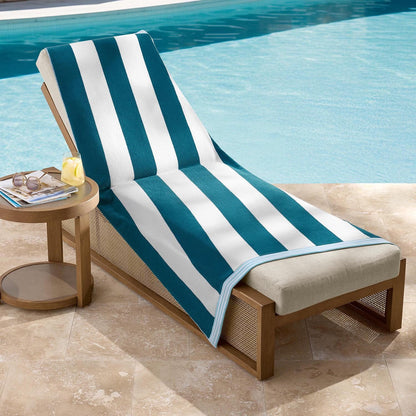 Personalized teal striped oversized beach towel 40 x 72 inches flat view