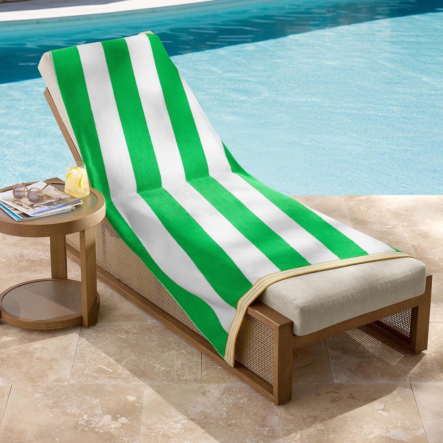 Personalized green striped oversized beach towel 40 x 72 inches flat view